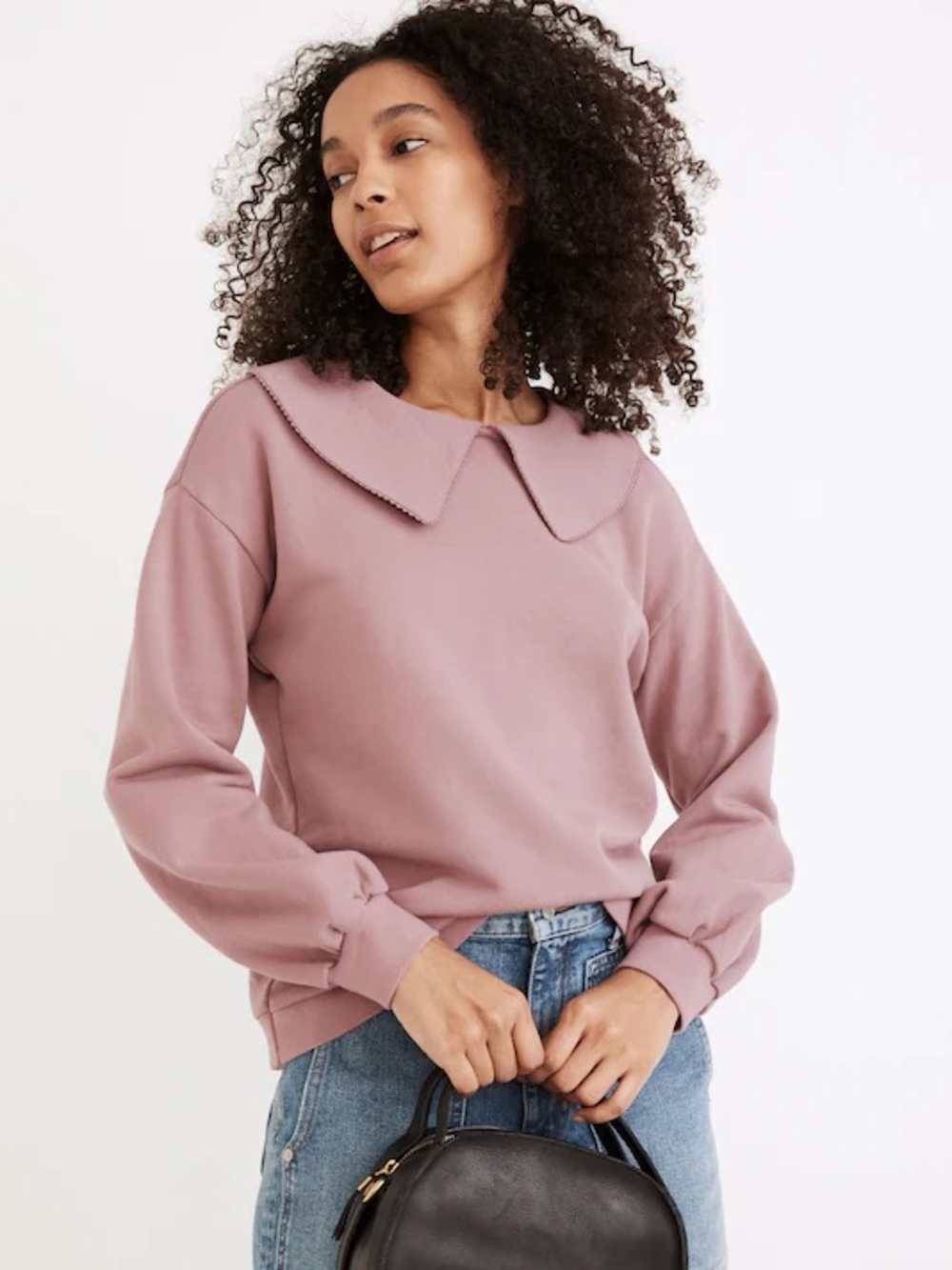 Madewell Cotton Collared Sweatshirt - Dusty Pink